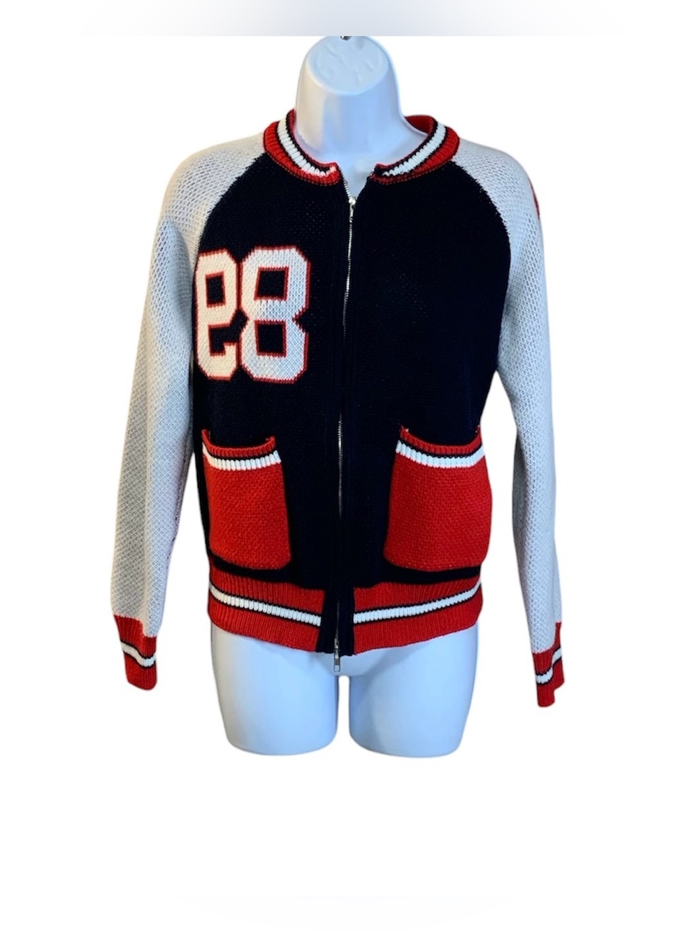 Navy/Red/White Varsity Cardigan Sweater